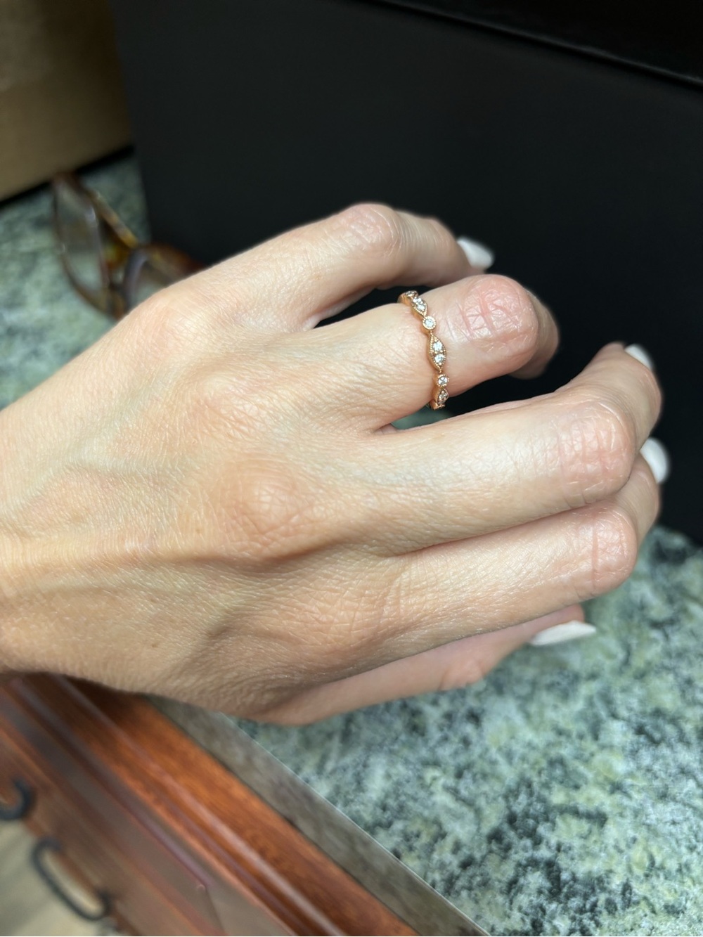 Delicate Rose Gold Diamond Accent Stackable Ring